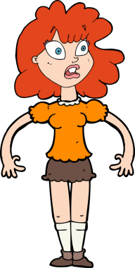 Bir insan tarafından çizilmiş, şok olmuş yüzü olan güzel bir kız.