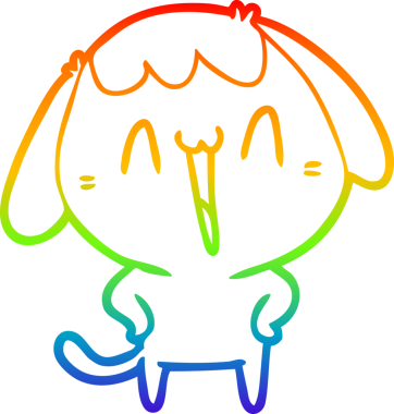 Gökkuşağı gradyan çizimi. Bir insan tarafından çizilmiş şirin bir köpek çizimi.