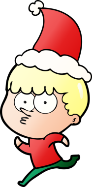 Bir insan tarafından çizilmiş Noel Baba şapkası giymiş meraklı bir çocuğun el çizimi karikatürü.