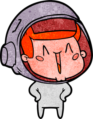 Bir insan tarafından çizilmiş mutlu astronot çizgi filmi.