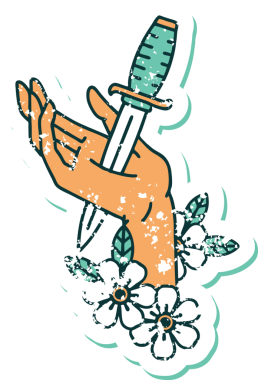 İnsan eliyle çizilmiş bir hançerin sembolik dövmeli görüntüsü.