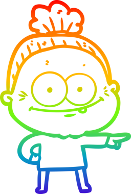 Gökkuşağı gradyan çizgi çizimi Bir insan tarafından çizilmiş mutlu yaşlı kadın