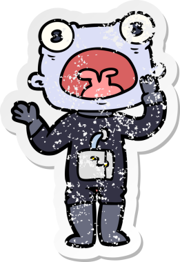 Bir insan tarafından çizilmiş garip uzaylı karikatürünün sıkıntılı çıkartması.