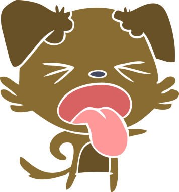 Düz renkli çizgi film. Bir insan tarafından çizilmiş iğrenç bir köpek.