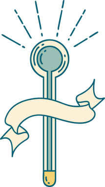 Bir insan tarafından çizilmiş dövme stili cam termometresi olan parşömen.