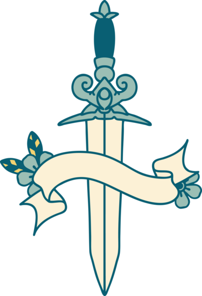 Geleneksel dövme, bir insan tarafından çizilmiş hançer sancağıyla.