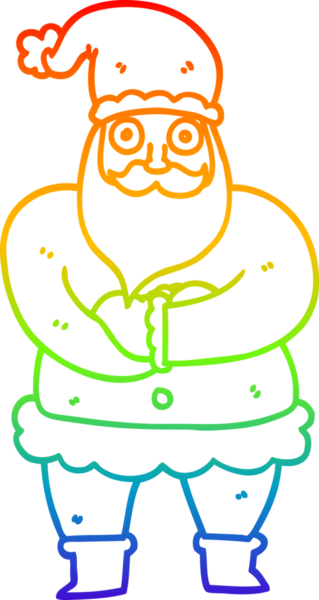 Gökkuşağı gradyan çizgi çizimi bir insan tarafından çizilmiş Noel Baba çizgi