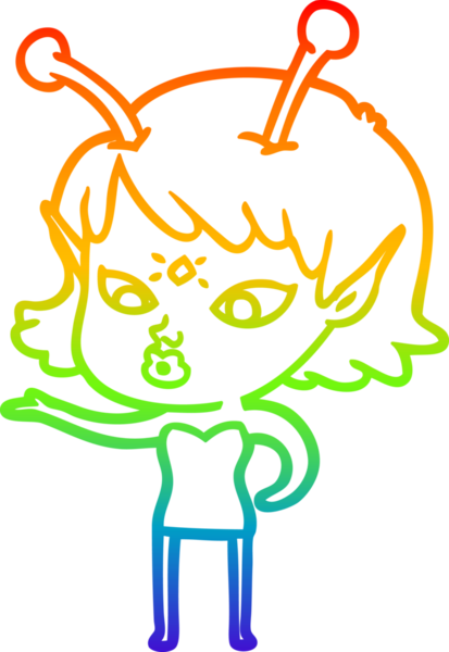 Gökkuşağı gradyan çizgisi bir insan tarafından çizilmiş güzel bir uzaylı kızın çizimi.