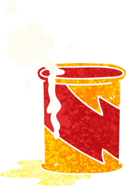 Bir insan tarafından çizilmiş retro illüstrasyon tarzı tuhaf çizgi film patlayan yağ kutusu.