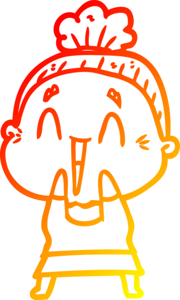 Bir insan tarafından çizilmiş mutlu, yaşlı bir kadının sıcak çizgi çizimi.