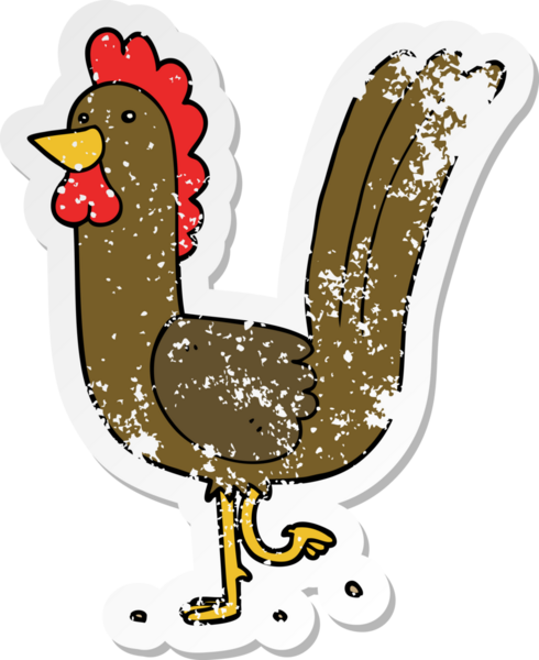 Bir insan tarafından çizilmiş karikatür horozunun sıkıntılı çıkartması.