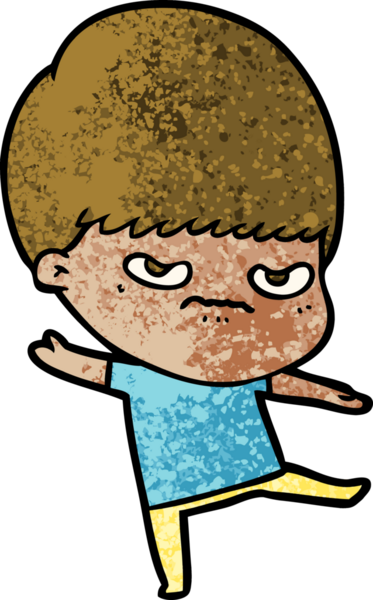 Bir insan tarafından çizilmiş sinirli çizgi film çocuğu.