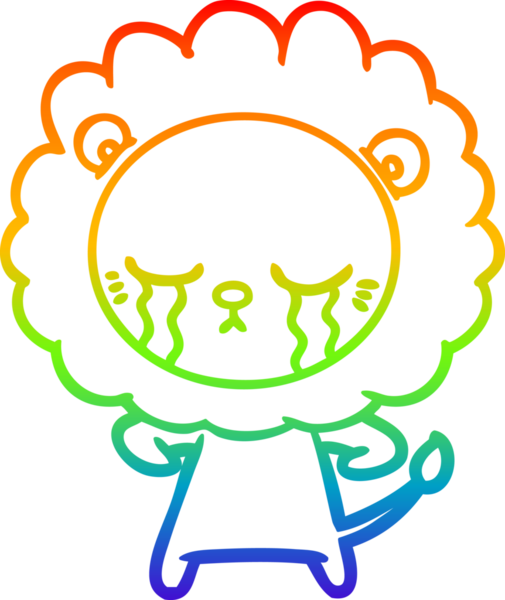 Gökkuşağı gradyan çizgisi bir insan tarafından çizilmiş ağlayan bir aslanın çizimi