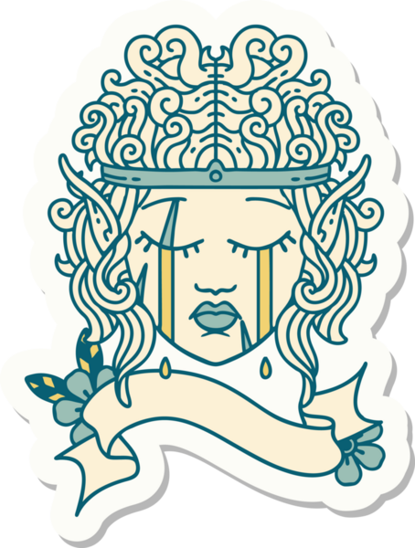 Bir insan tarafından çizilmiş ağlayan barbar bir elf karakterinin çıkartması.