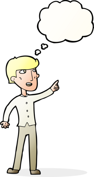 Bir insan tarafından çizilen düşünce baloncuğuyla işaret eden çizgi film adamı.