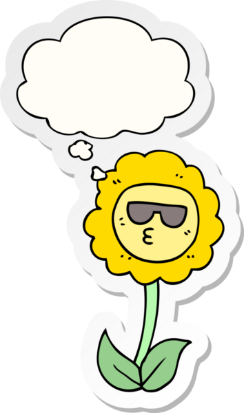 Düşünce baloncuklu karikatür çiçeği insan tarafından çizilmiş bir çıkartma gibi.