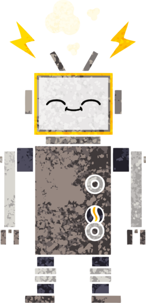 Bir insan tarafından çizilmiş bir robotun retro çizim tarzı karikatürü