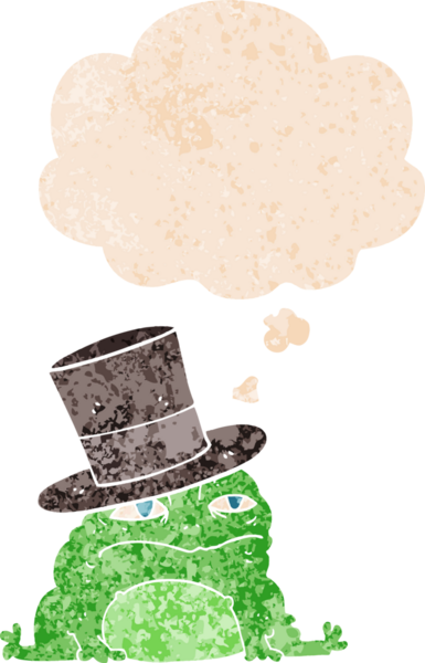 Düşünce baloncuklu çizgi film zengin kurbağa grunge sıkıntılı retro dokuma tarzı bir insan tarafından çizilmiş