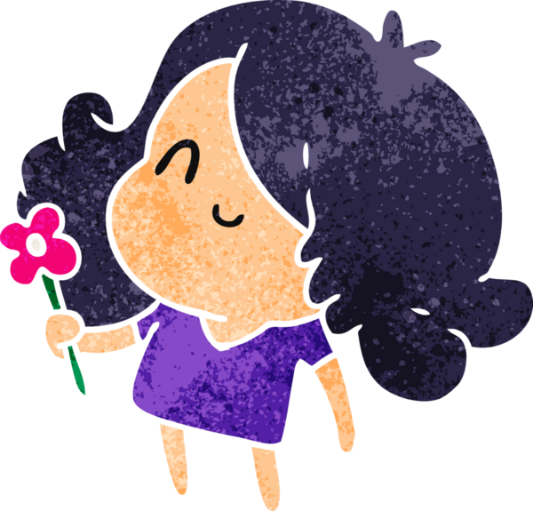 Bir insan tarafından çizilmiş sevimli bir kawai kızının eski çizgi film çizimi.