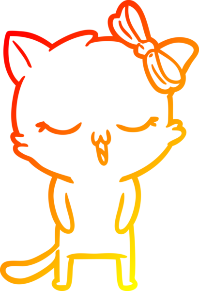 Bir insan tarafından kafasında yay olan çizgi film kedisinin sıcak çizgi çizimi