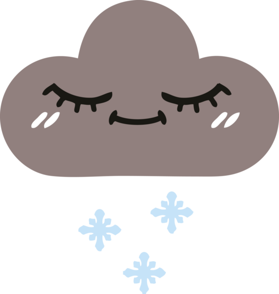 Bir insan tarafından çizilen fırtına kar bulutunun düz renkli retro karikatürü