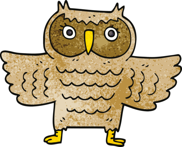 Bir insan tarafından çizilmiş yaşlı baykuş.