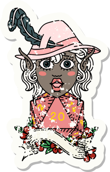 Retro Dövme Tarzı Elf Ozanı Bir insan tarafından çizilmiş doğal yirmi zar atışıyla