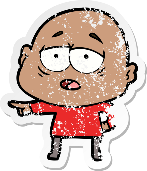 Bir insan tarafından çizilmiş yorgun ve kel bir adamın sıkıntılı çıkartması.