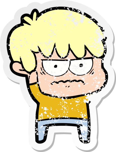 Bir insan tarafından çizilmiş kızgın bir çizgi film çocuğunun sıkıntılı çıkartması.