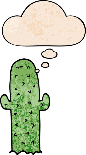 Düşünce baloncuklu çizgi film kaktüsü insan tarafından çizilmiş grunge desen tarzı.