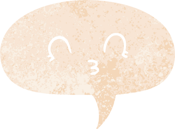 Bir insan tarafından çizilmiş grunge sıkıntılı retro tarzı ile konuşma baloncuğu ile mutlu çizgi film yüzü