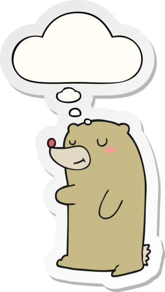 İnsan tarafından çizilmiş bir çıkartma gibi düşünce baloncuğu olan sevimli çizgi film ayısı.