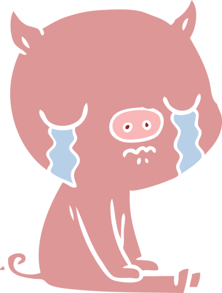 Bir insan tarafından çizilmiş düz renkli çizgi film domuz ağlaması.