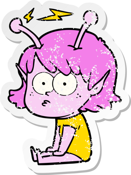 Bir insan tarafından çizilmiş uzaylı bir kızın sıkıntılı çıkartması.