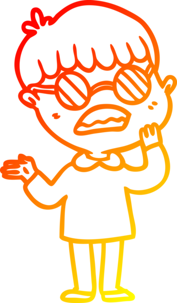 Bir insan tarafından çizilmiş gözlüklü, kafası karışmış bir çocuğun sıcak çizgi çizimi.