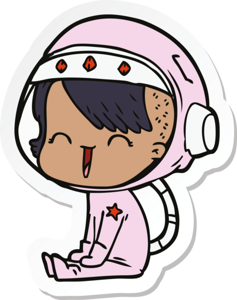 Bir insan tarafından çizilmiş mutlu bir uzay kızının çıkartması.