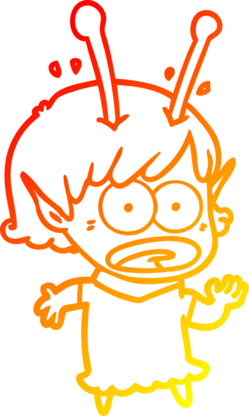 Bir çizgi film karakteri, bir insan tarafından çizilmiş bir uzaylı kız çizimi.