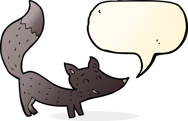 Bir insan tarafından çizilmiş konuşma balonlu küçük kurt yavrusu.