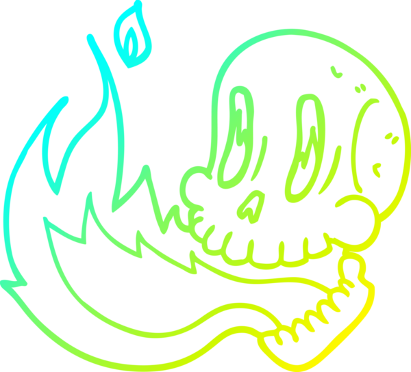 Bir insan tarafından çizilmiş alevli bir kafatası çizgi çizimi.