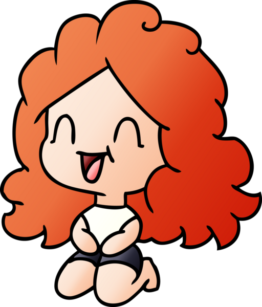 Bir insan tarafından çizilen serbest çizim gradyan tatlı kawaii mutlu kız.