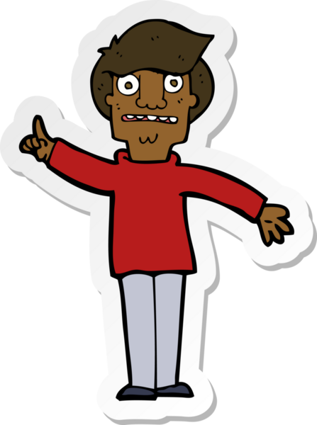 Bir insan tarafından çizilmiş soru soran bir karikatürcünün çıkartması.