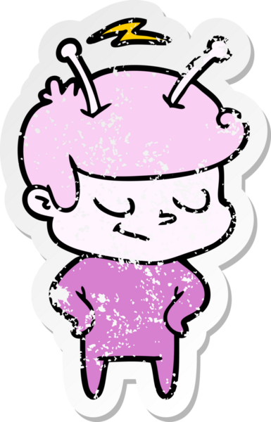 Bir insan tarafından çizilmiş dost canlısı bir uzay adamının sıkıntılı çıkartması.