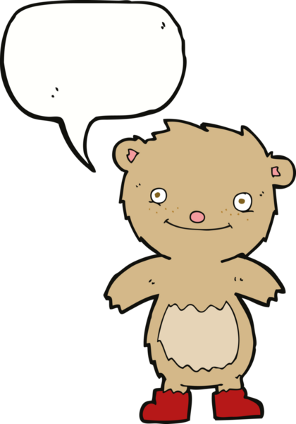 Bir insan tarafından çizilmiş konuşma balonlu çizme giyen oyuncak ayı.