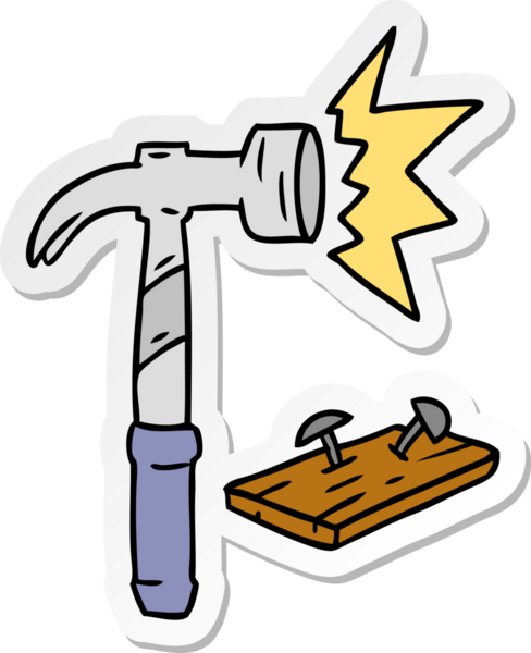 Bir insan tarafından çizilmiş çekiç ve çivi karalaması.