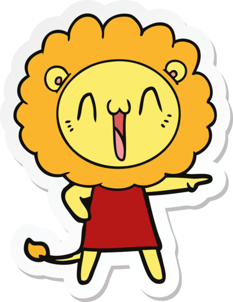 Bir insan tarafından çizilmiş mutlu bir aslanın çıkartması.