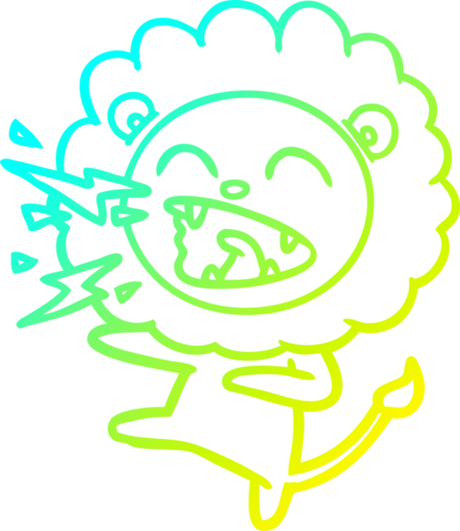 Bir insan tarafından çizilen kükreyen aslanın soğuk çizgi çizimi.