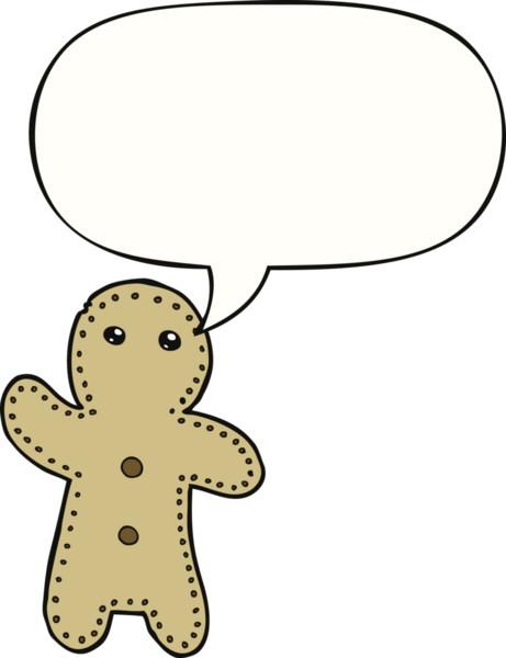 Bir insan tarafından çizilmiş konuşma balonlu zencefilli kurabiye adam.