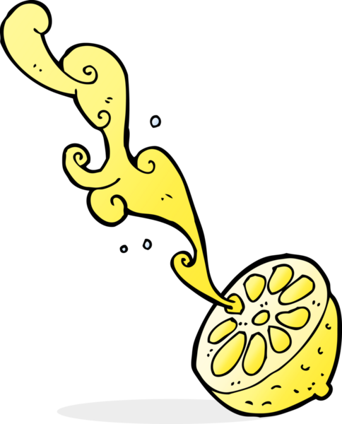 Bir insan tarafından çizilmiş limon fışkırtan çizgi film.