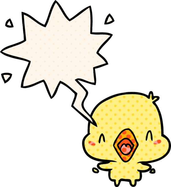 Çizgi roman tarzında konuşan mutlu kuş bir insan tarafından çizilmiş.