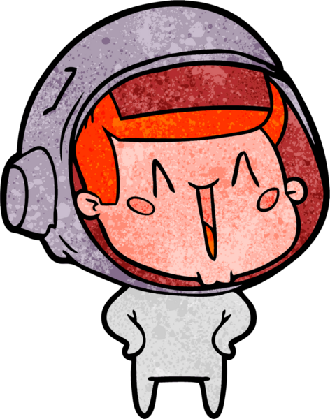 Bir insan tarafından çizilmiş mutlu astronot çizgi filmi.